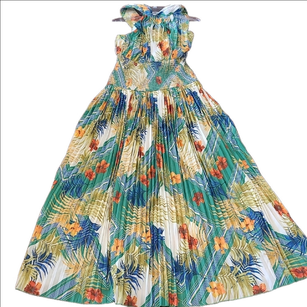 L'atiste Floral Multicolor Pleated Tie  Maxi Dress Size M - Picture 4 of 14